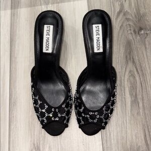 Steve Madden Black Mesh Heels with White Accents